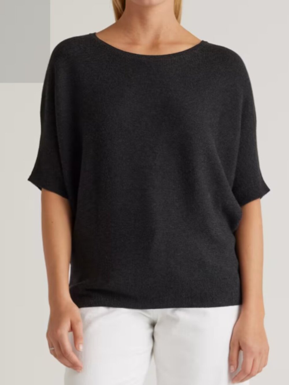 Quince Lightweight Cotton Cashmere Link-Stitch Dolman Sweater Charcoal S NWT